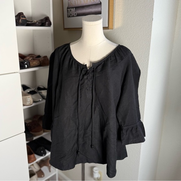 Lane Bryant Black Puff Sleeve Blouse with Tie Front Women’s Plus Size 18/20 - Picture 1 of 5